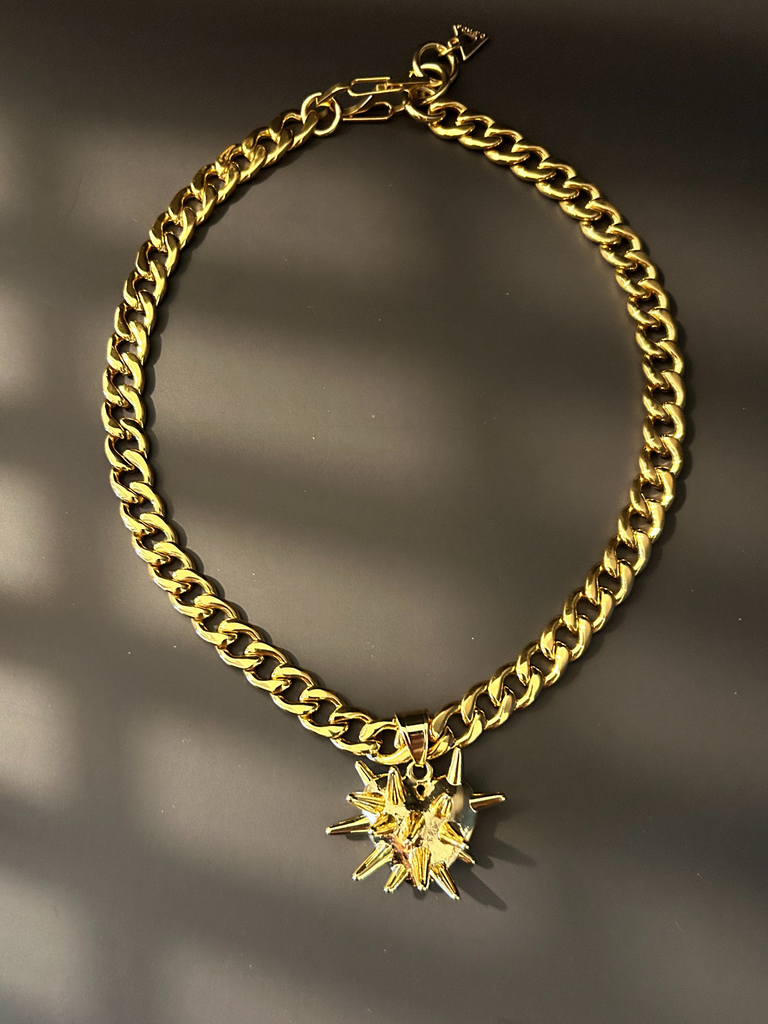 Ritual Heart Gold Necklace | Spike Pierced Gold Heart Charm