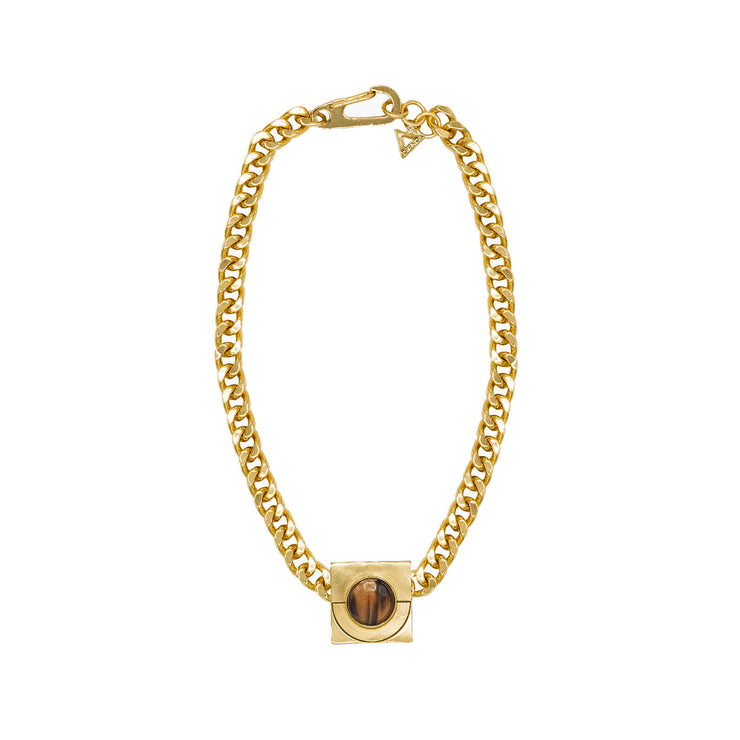 DIPHDA Iconic Tiger Eye Moon Necklace - 18K Gold thick curb chain ...